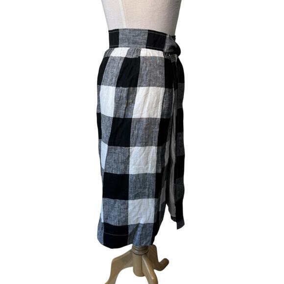 EVERLANE THE LINEN WRAP SKIRT Black White Plaid 100% Linen Size 2 - Picture 7 of 9